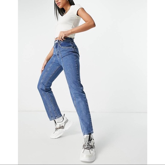 ASYOU slim mom jeans with seam detail in mid blue - Picture 2 of 7
